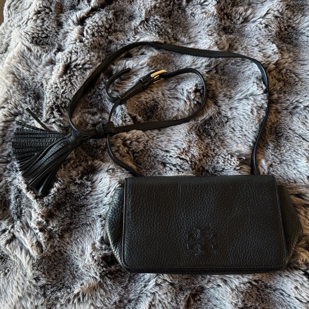 Tory Burch Black Leather Crossbody with Tassel